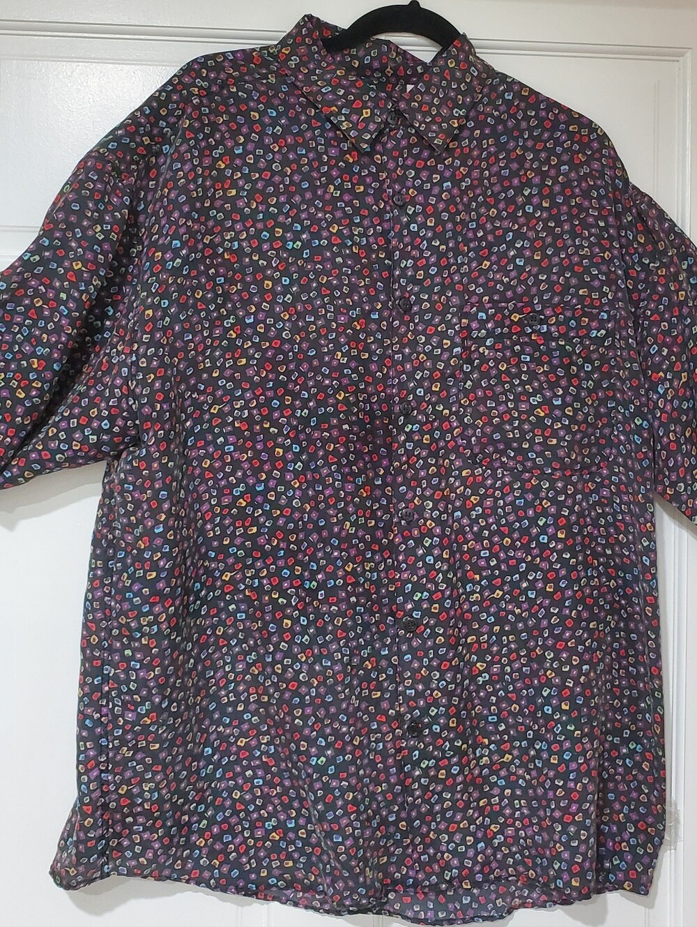 Summa Men's Vintage 100% Silk Button Down Shirt Size L Multicolor Mosaic